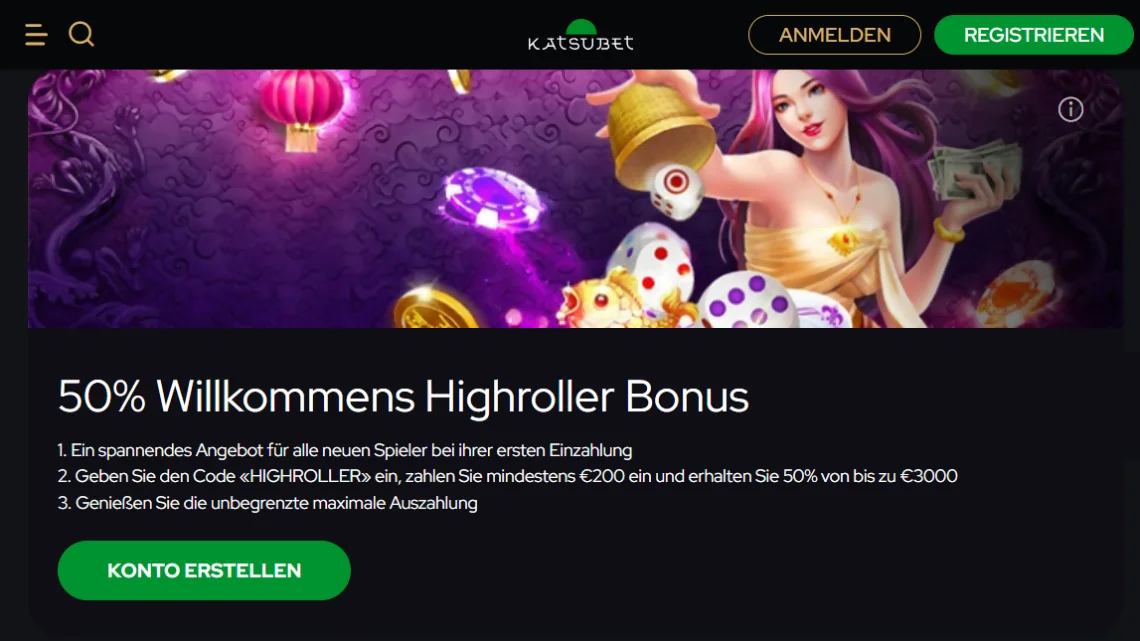 Katsubet 50% Willkommensbonus für High Roller