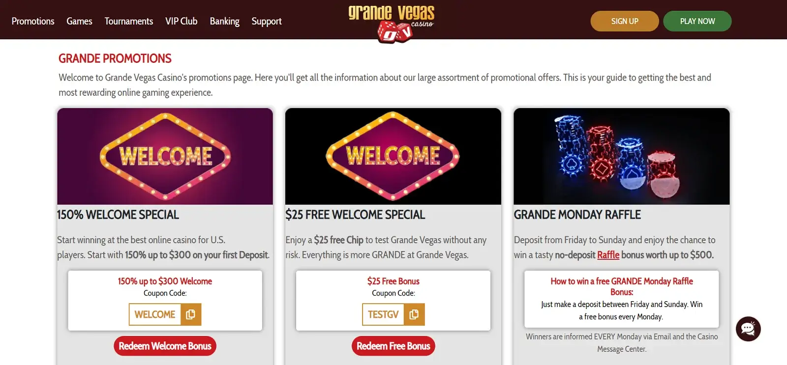 Grande Vegas Casino Bonuses