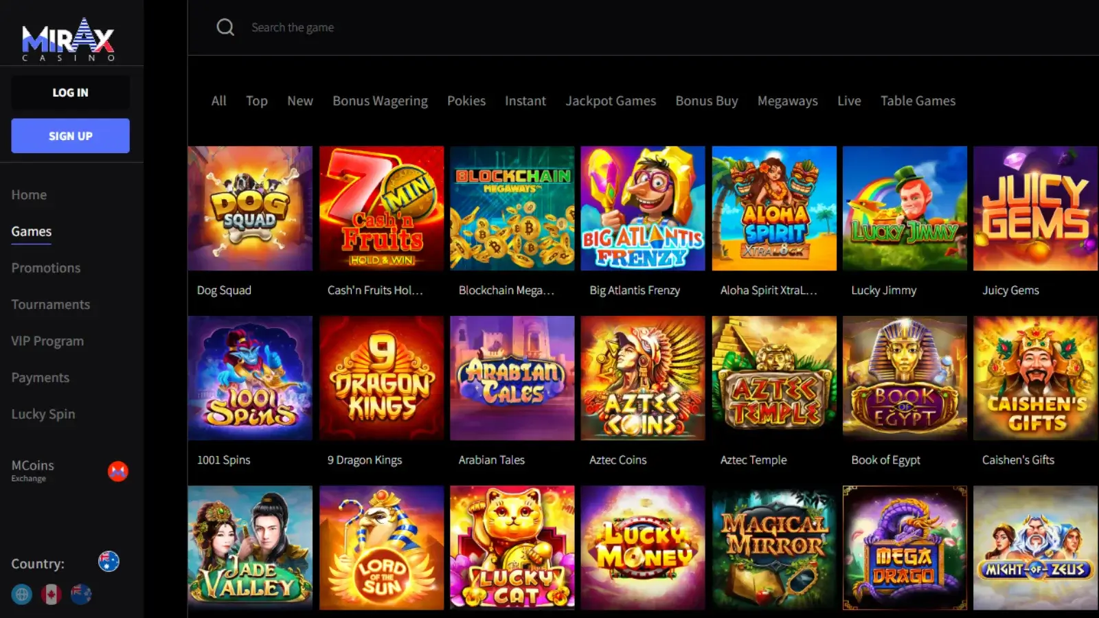 Mirax Casino Games