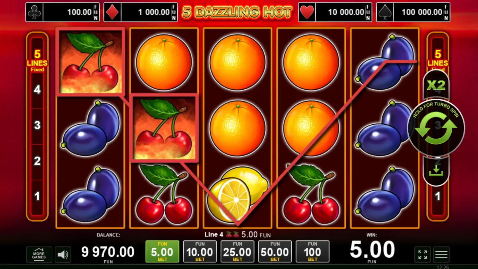 5 Dazzling Hot - Fruit Slot by Amusnet Interactive