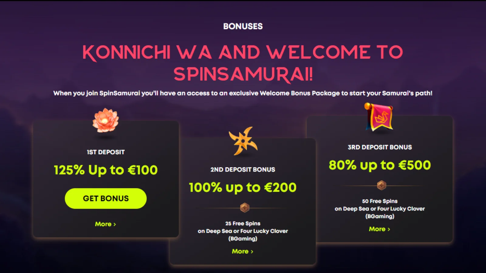 Spin Samurai Casino Bonuses