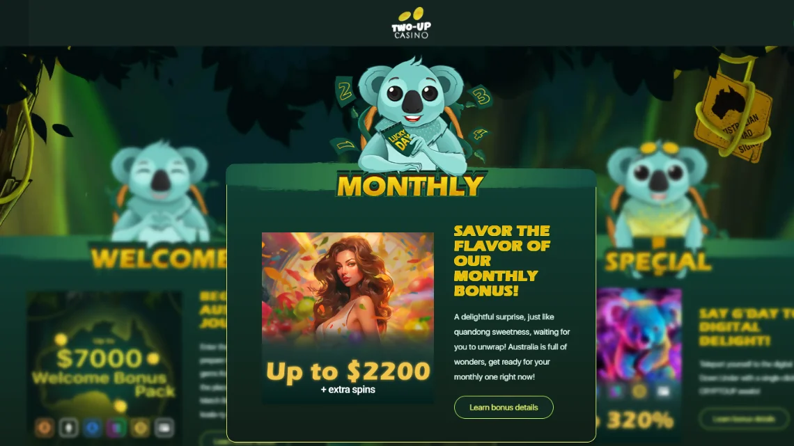 Two Up casino monthly bonus