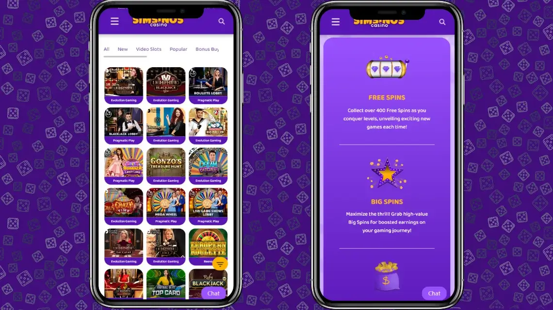 Mobile version of Simsino casino