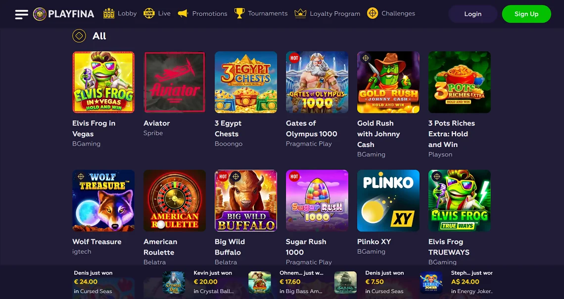 Playfina Casino games