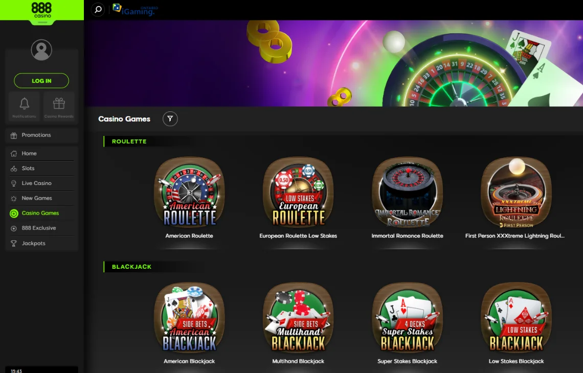 888 Casino games