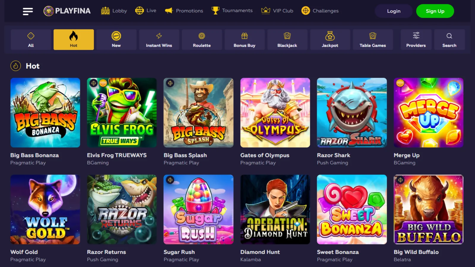 slot games at Playfina casino