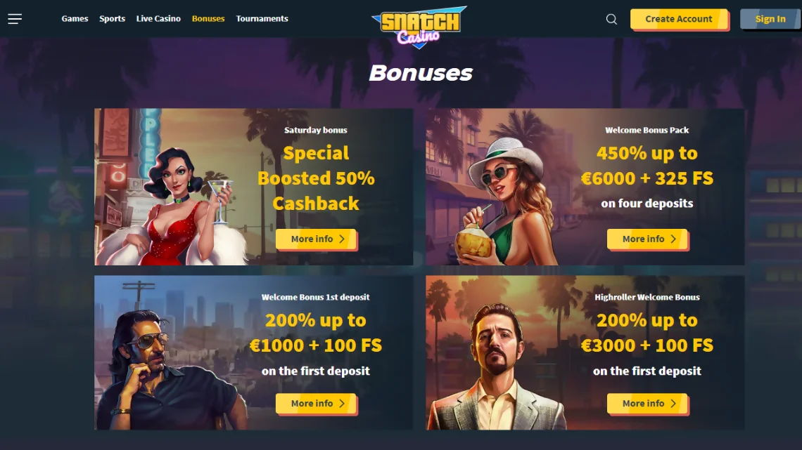 Snatch casino bonuses