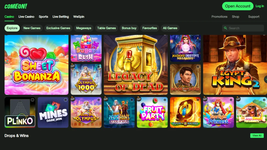 ComeOn casino games