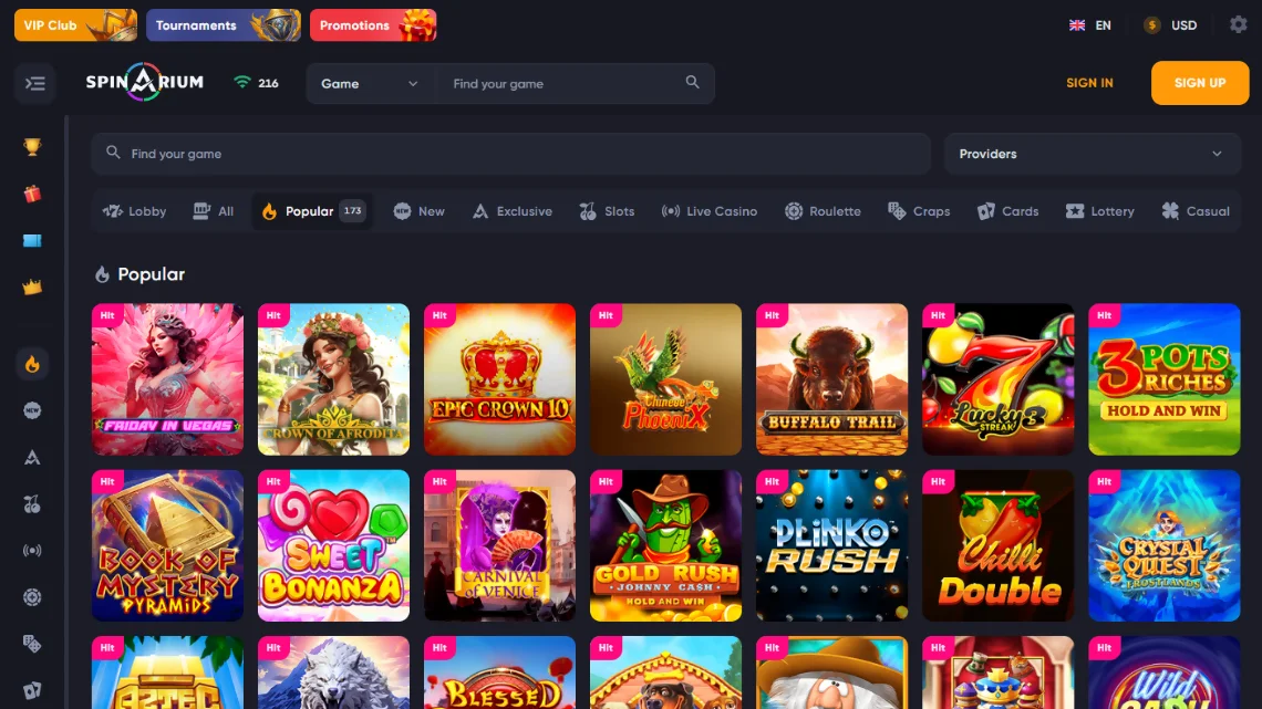 Spinarium casino games