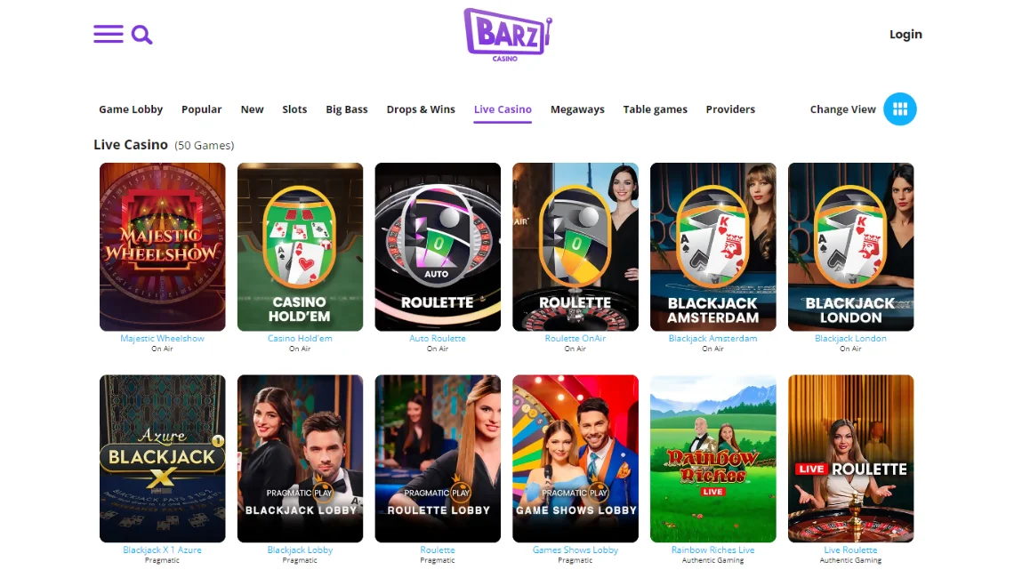 Barz casino live games