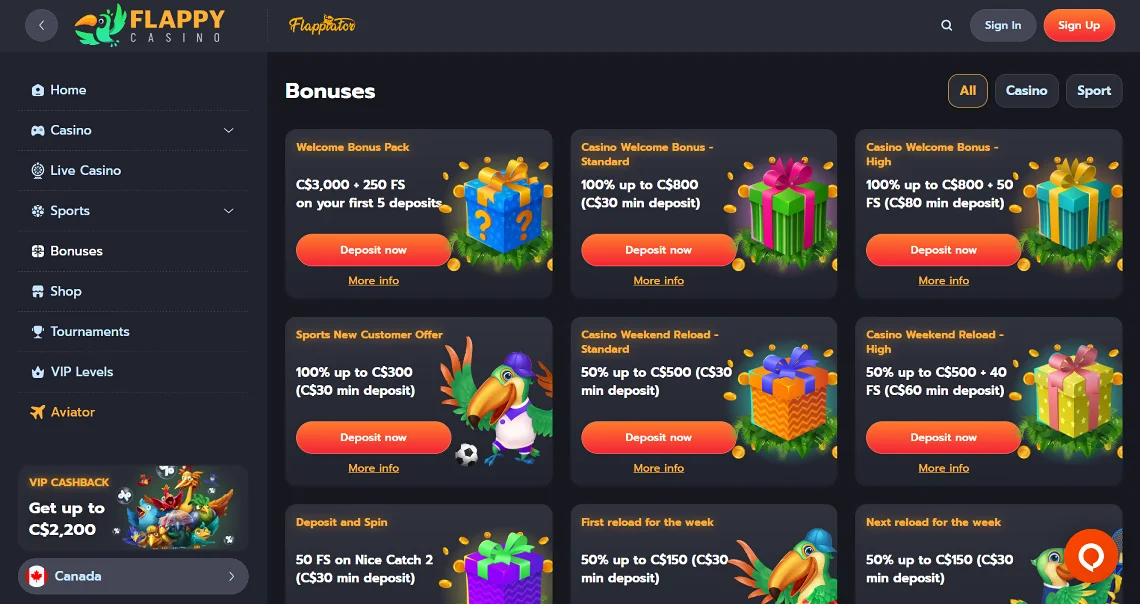 Flappy Casino Bonuses