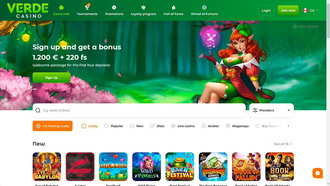 Verde Casino homepage