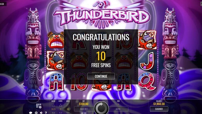 Thunderbird slot free spins