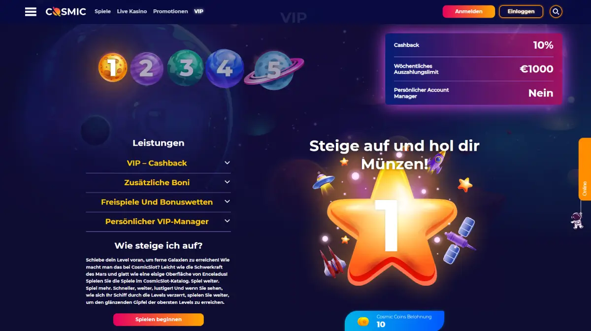 Cosmic Slot Casino Freispiele ohne Einzahlung