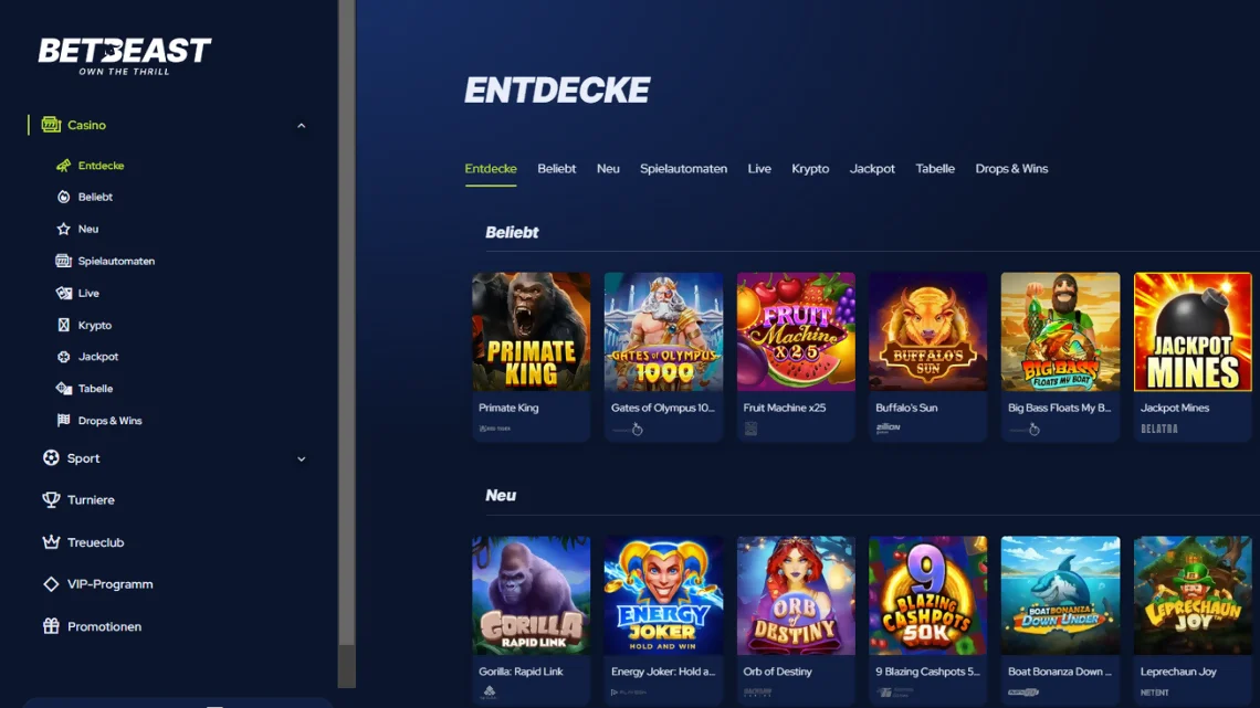 BetBeast Casino Webseite