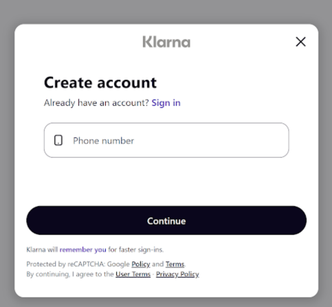 regístrate con Klarna