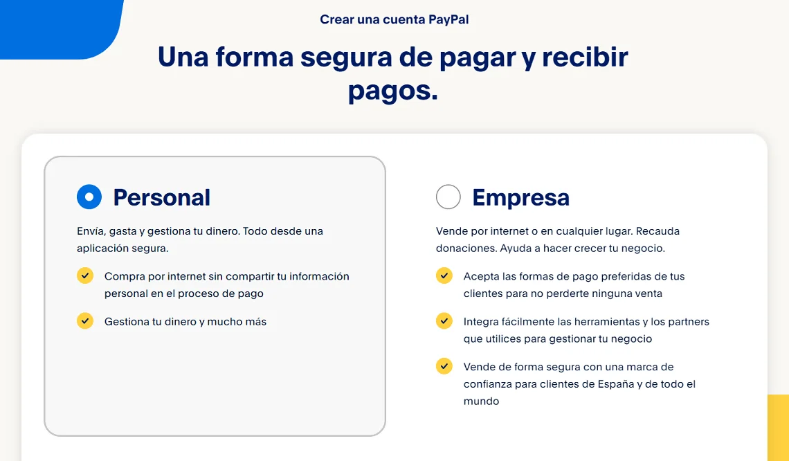 registro de cuenta paypal