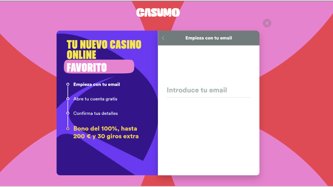 registro e inicio de sesión de Casumo