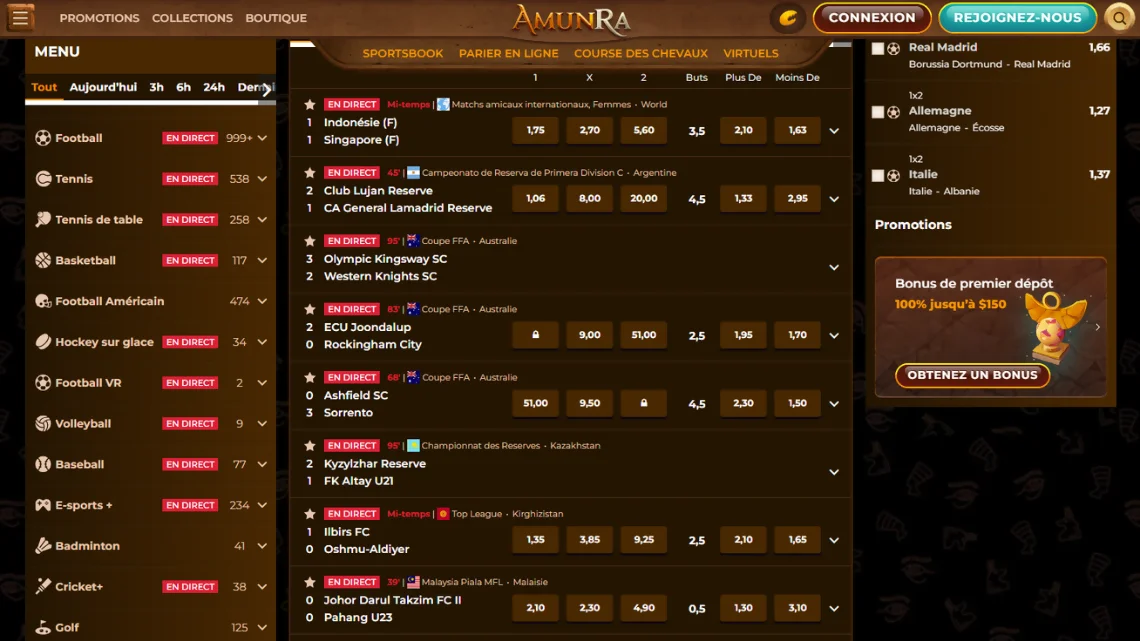 Options de Paris sur Amunra Casino