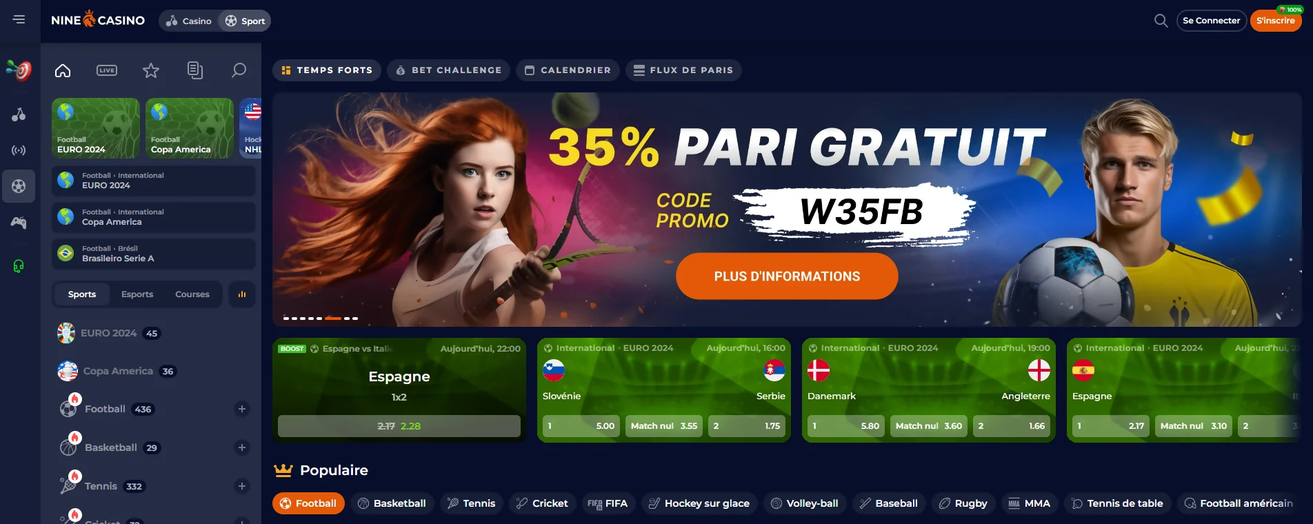 Options de Paris sur Nine Casino