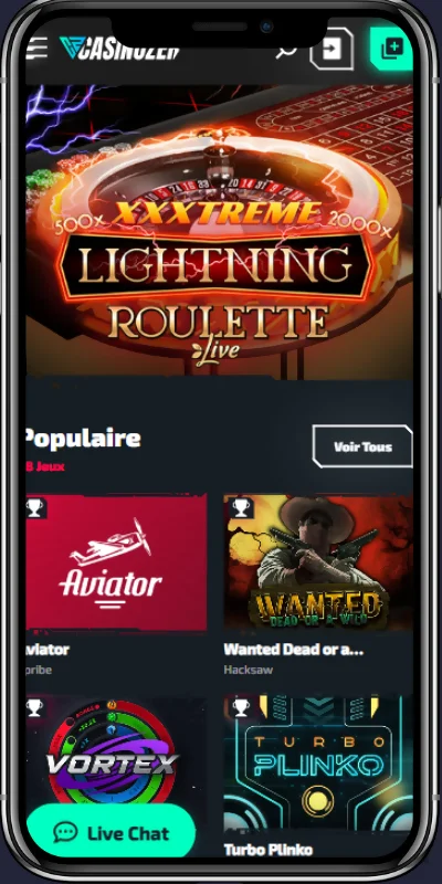 Expérience de jeu sur Casinozer mobile