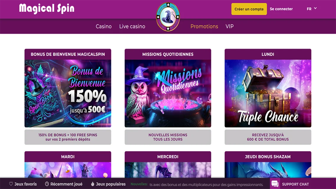 Offres de bonus du casino Magical Spin