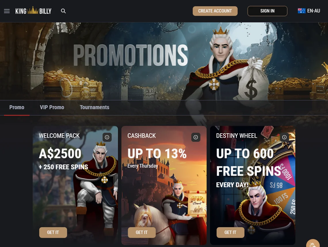 King Billy casino bonuses