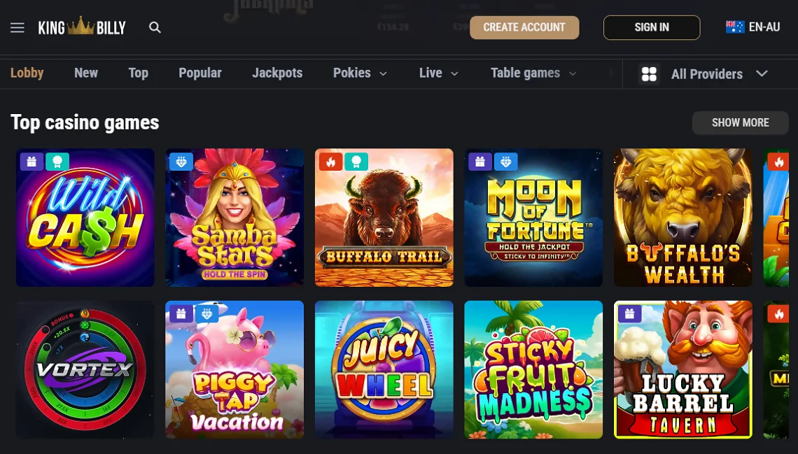 King Billy casino games