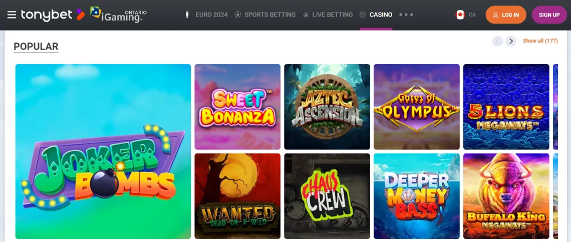 Tonybet casino games