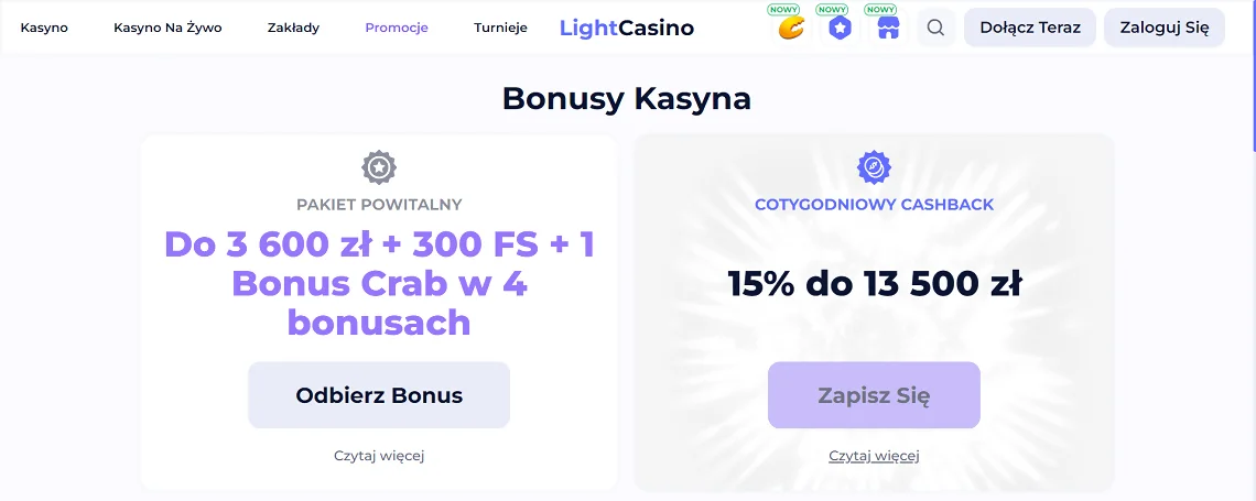 Light Casino Bonuses