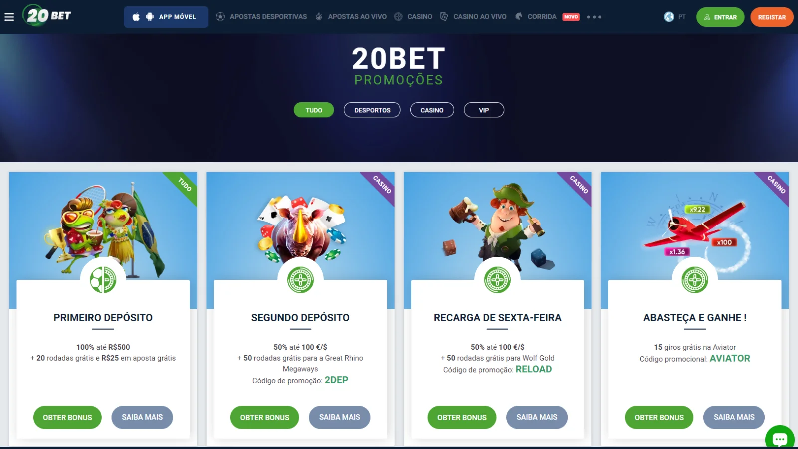 Ofertas de Bónus 20Bet