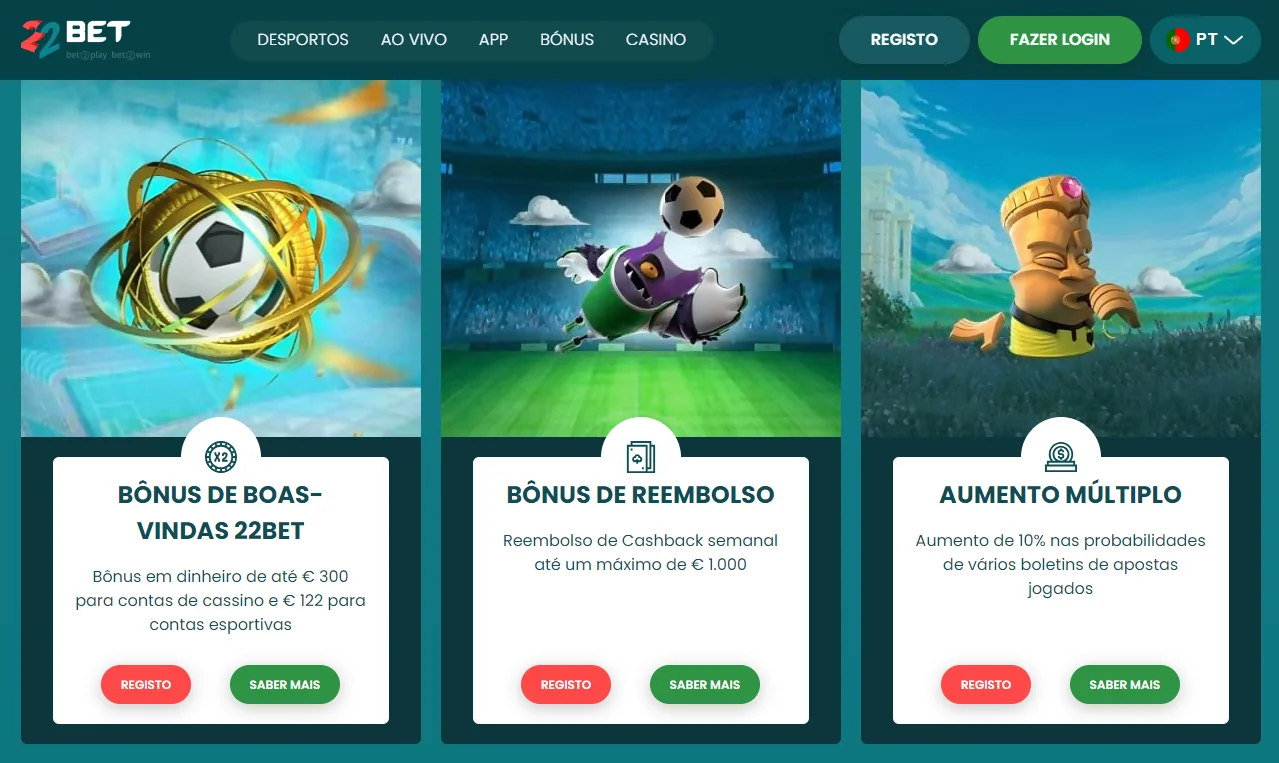 Todos os Bónus do Casino 22Bet