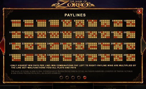 The mask of zorro paylines