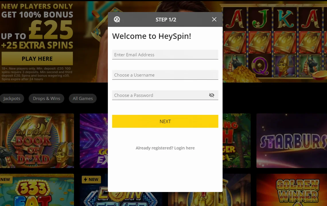 HeySpin Casino Login and Registration