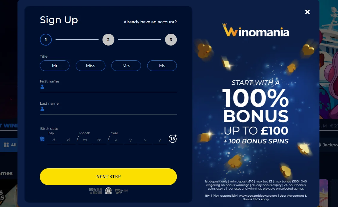 Winomania Casino Login and Registration