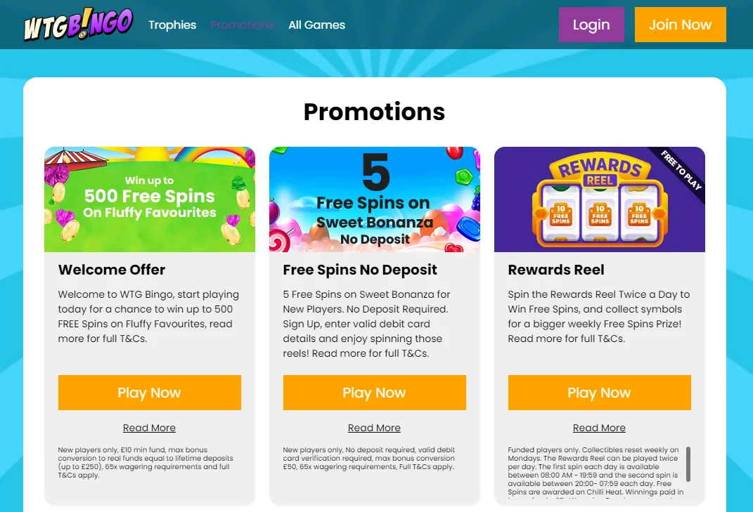 WTG Bingo Casino Bonuses and Promotions