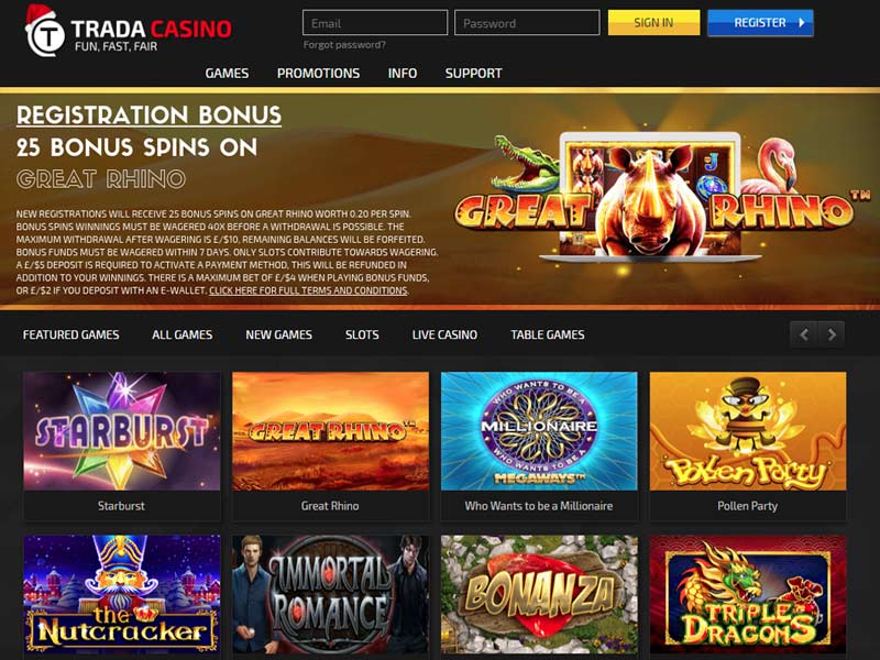 Trada Casino Main Page