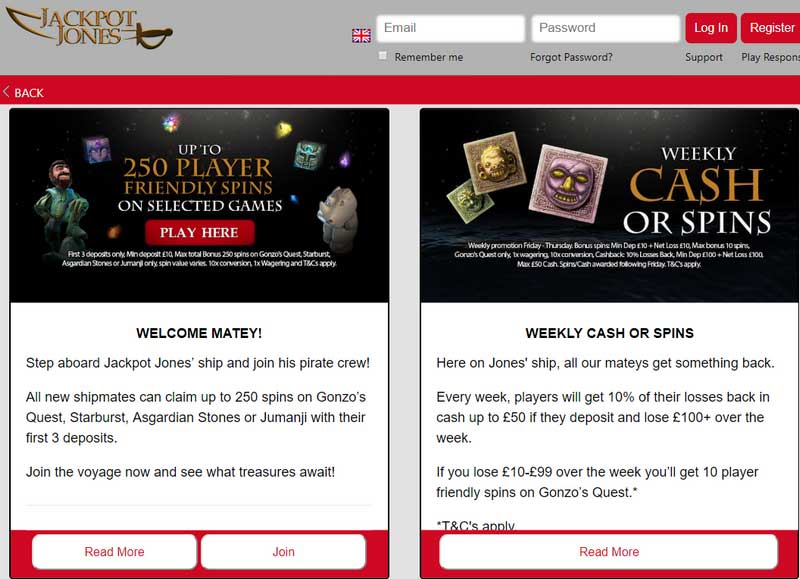 Check Jackpot Jones online casino bonus offers