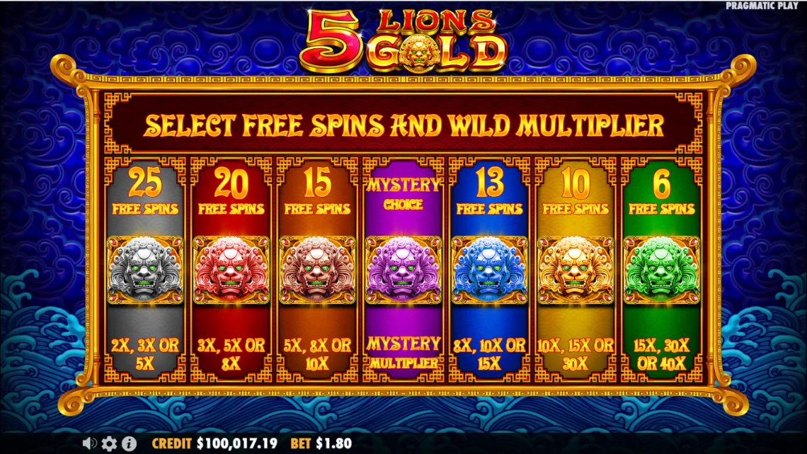 5 Lions Gold free spins