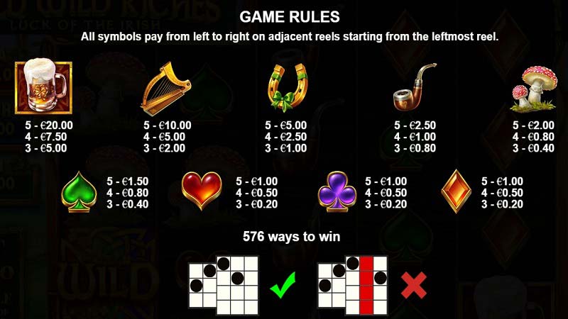 Wild Wild Riches paytable